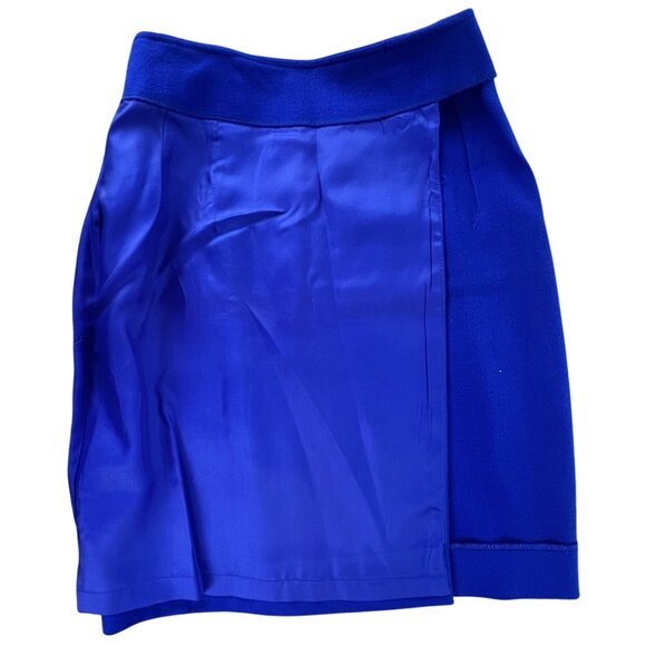 VTG Women 6 Wool Skirt Set Blue Ruffle Retro Business Church USA Noviello Bloom - Picture 10 of 14